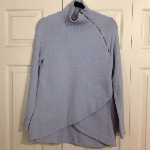 SOFT SURROUNDINGS Small Kalie Sweater Tunic Wool Cotton Light Blue Tulip Hem - Picture 2 of 8